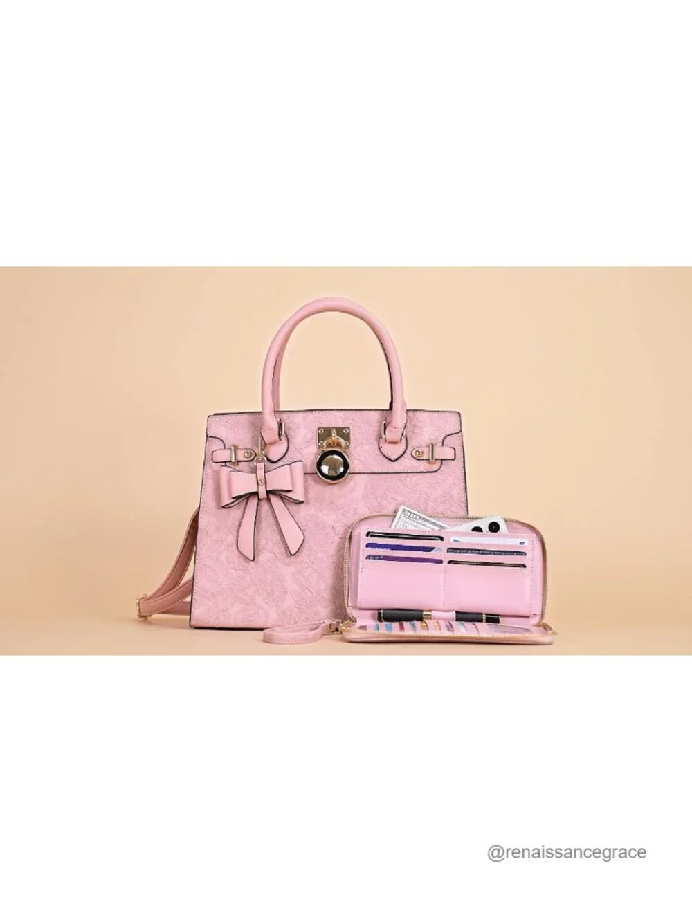Vegan Leather Handbag Wallet Set Satchel Tote Shoulder Bag RFID Blocking